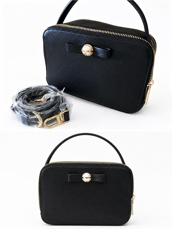Ted Baker London Handbags - Ted Baker London Black Mini Top-Handle Crossbody with Bow and Gold Hardware